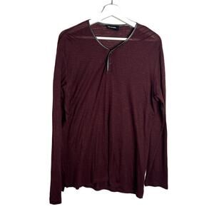The Kooples 100% Laine-Wool Long Sleeve Henley Shirt Top Maroon Mens Size L